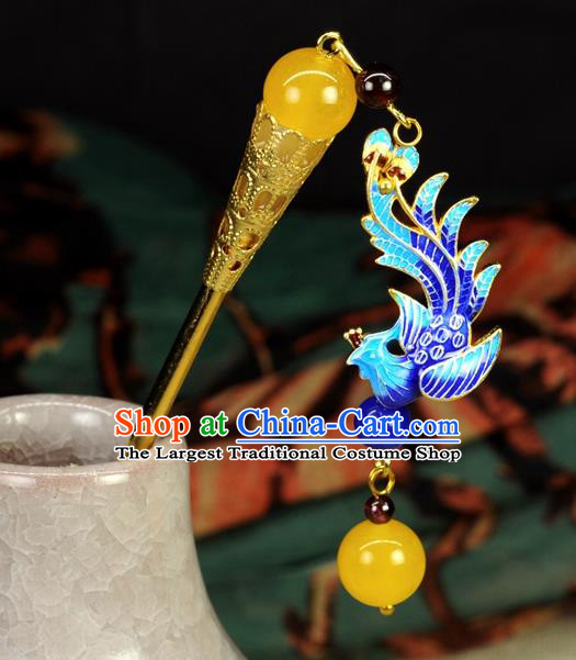 Chinese Traditional Hanfu Hair Clip Hair Accessories Ancient Classical Cloisonne Phoenix Tassel Hairpins for Women