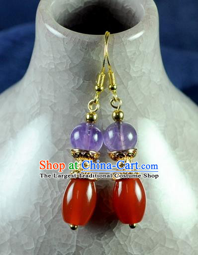 Chinese Traditional Jewelry Accessories Ancient Hanfu Red Agate Earrings for Women
