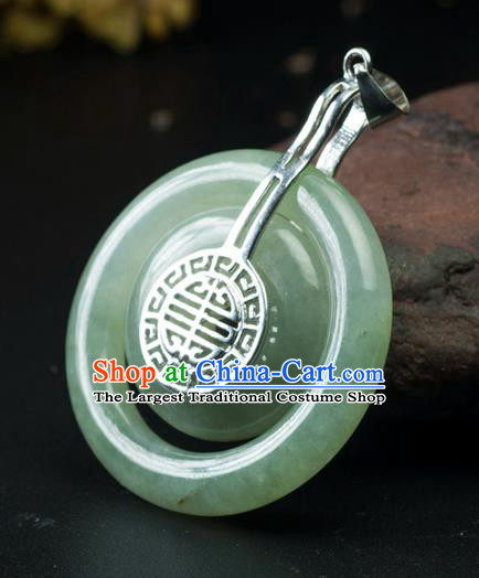 Chinese Traditional Jewelry Accessories Jade Carving Craft Handmade Jadeite Peace Buckle Pendant