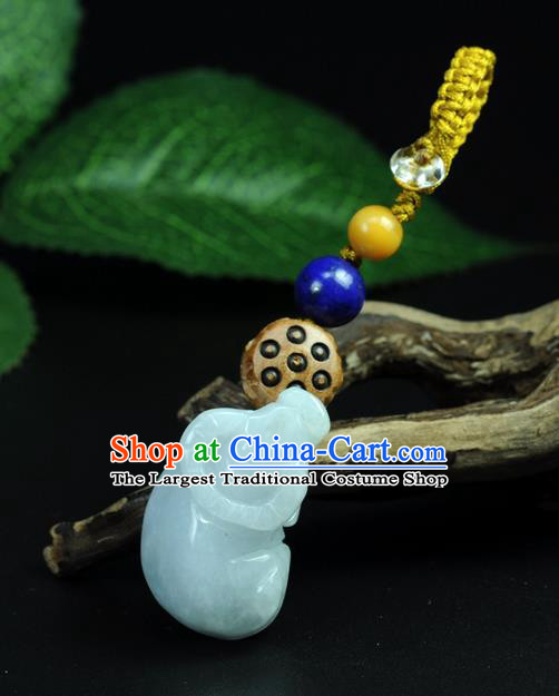 Chinese Traditional Jewelry Accessories Jade Sculpture Ox Craft Handmade Jadeite Pendant