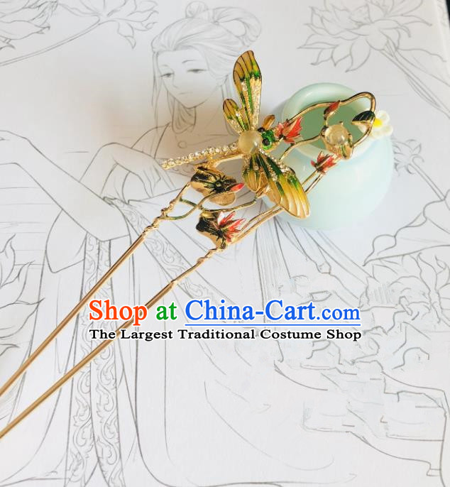 Chinese Classical Hair Accessories Traditional Ancient Hanfu Cloisonne Dragonfly Hair Clip Hairpins for Women