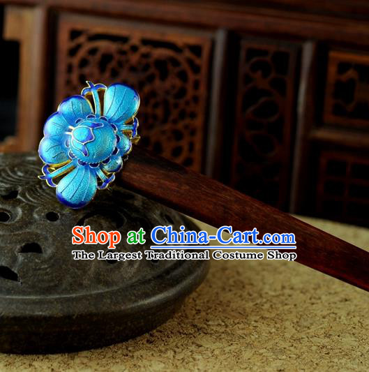 Chinese Traditional Palace Sandalwood Cloisonne Hair Clip Hair Accessories Ancient Classical Hairpins for Women