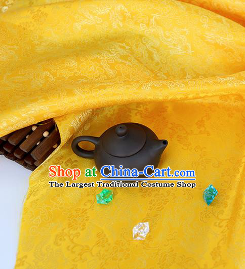 Asian Chinese Traditional Fabric Material Yellow Brocade Classical Dragons Pattern Design Satin Drapery