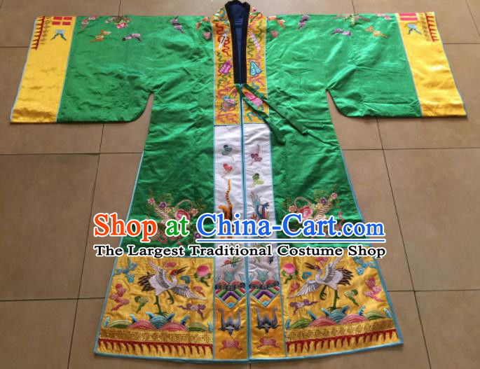 Chinese Traditional Priest Frock Costume Ancient Embroidered Green Robe for Men