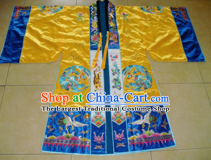 Chinese Traditional Priest Frock Costume Ancient Embroidered Yellow Robe for Men