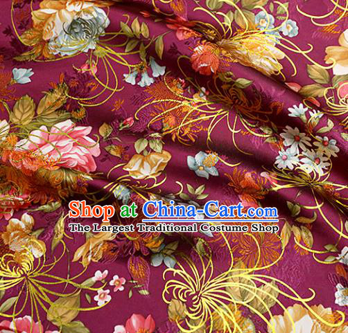 Chinese Traditional Amaranth Brocade Tang Suit Silk Fabric Material Classical Peony Pattern Design Satin Drapery