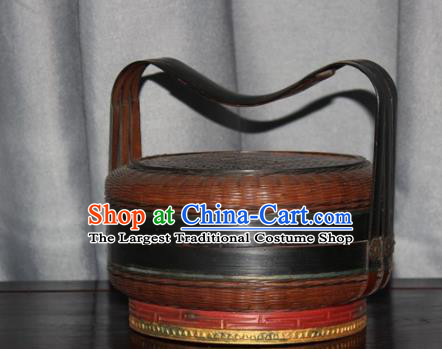 Chinese Ancient Handmade Straw Braid Craft Bamboo Basket Box Food Cabas