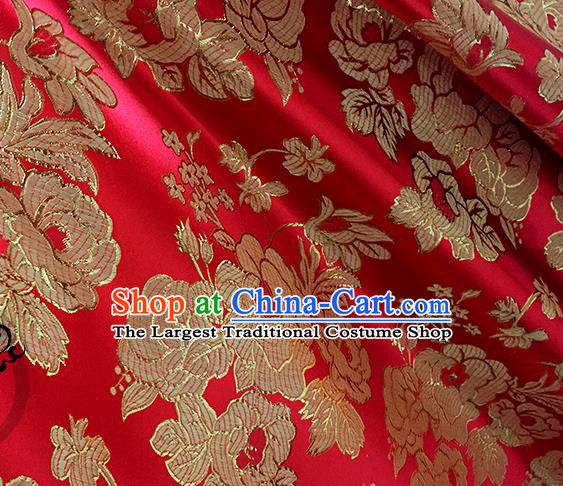 Chinese Traditional Red Brocade Classical Peony Pattern Design Silk Fabric Material Satin Drapery