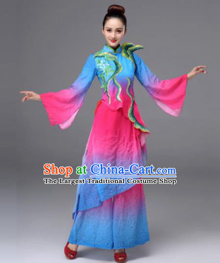 Traditional Chinese Classical Dance Blue Clothing Yangko Dance Costume for Women