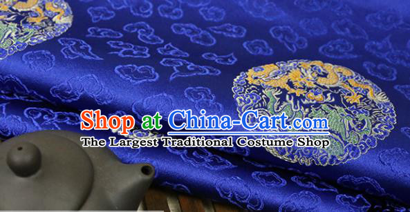 Royalblue Brocade Chinese Traditional Silk Fabric Material Classical Dragon Pattern Design Satin Drapery