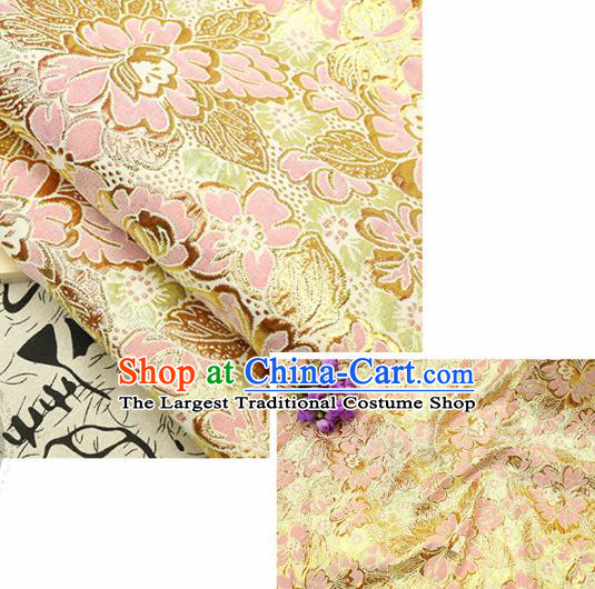 Chinese Traditional Golden Brocade Classical Peony Flowers Pattern Design Silk Fabric Material Satin Drapery