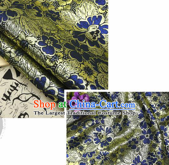 Chinese Traditional Navy Blue Brocade Classical Peony Flowers Pattern Design Silk Fabric Material Satin Drapery