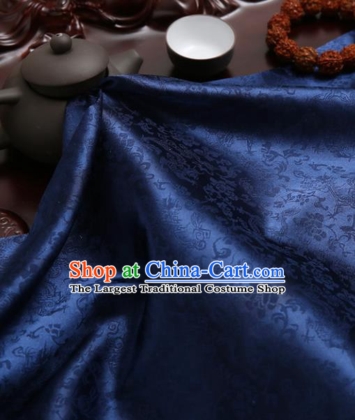 Chinese Traditional Navy Brocade Classical Pattern Design Tang Suit Silk Fabric Material Satin Drapery