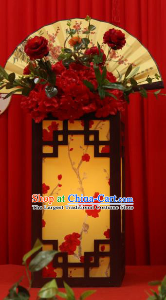 Chinese Traditional Palace Lantern Plum Blossom Desk Lamp Carving Wood LED Light