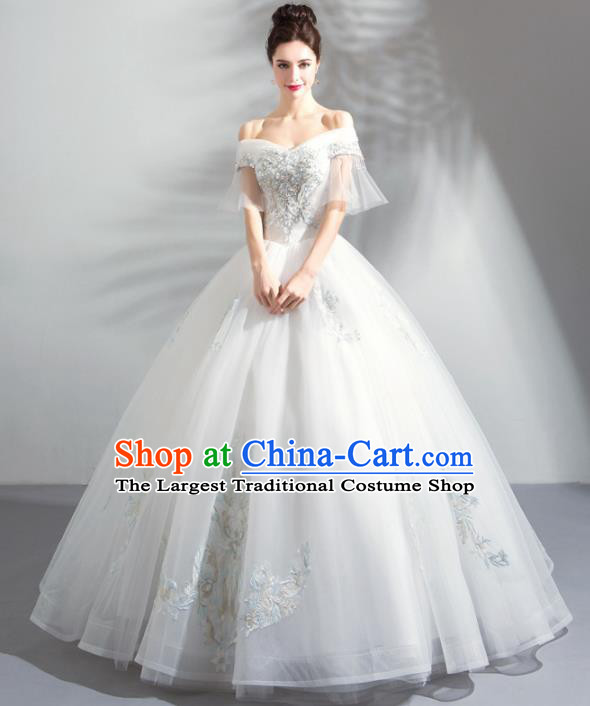 Handmade Top Grade Princess Flat Shouders Wedding Dress Fancy Wedding Gown for Women