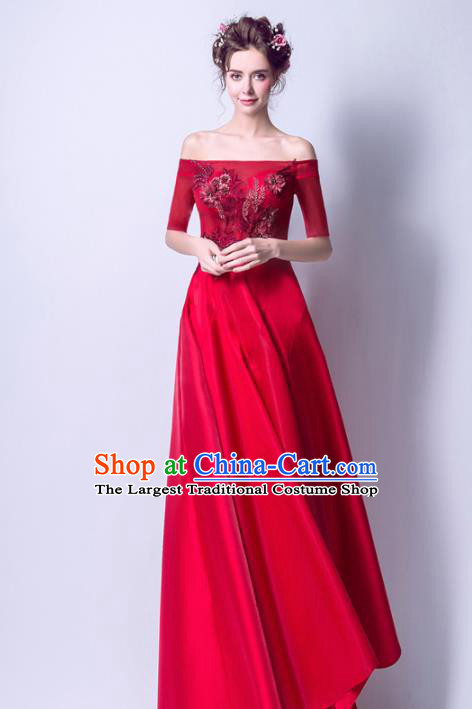 Top Grade Handmade Compere Costume Catwalks Toast Red Formal Dress for Women