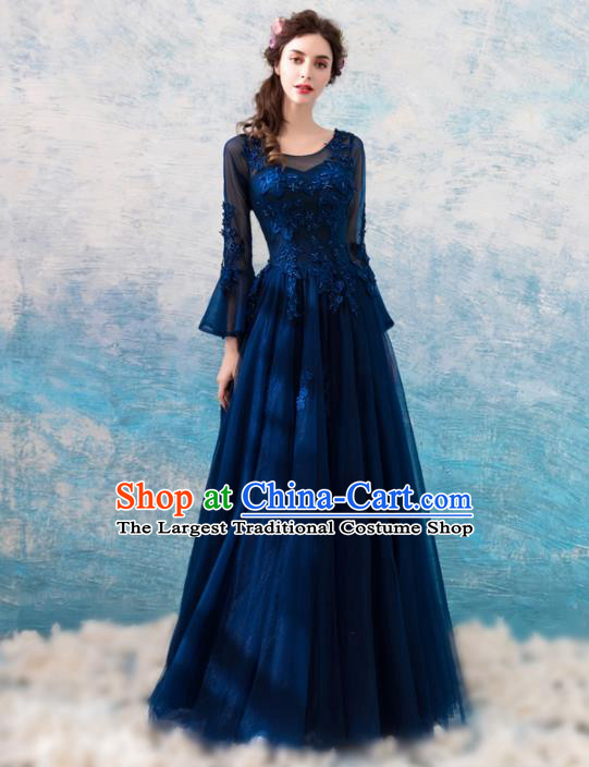 Top Grade Handmade Compere Costume Catwalks Navy Lace Formal Dress for Women