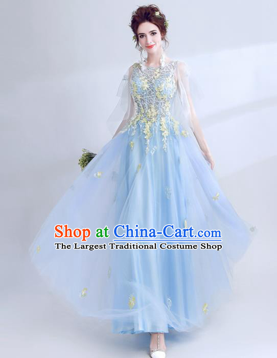 Top Grade Compere Blue Veil Formal Dress Handmade Catwalks Angel Full Dress for Women