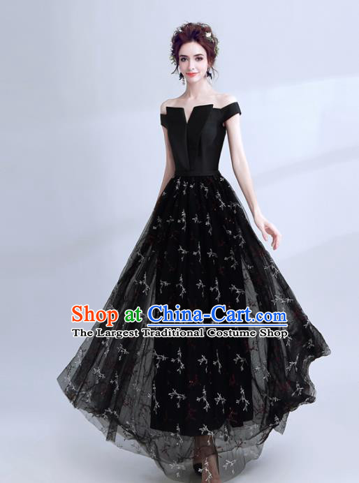 Handmade Black Evening Dress Compere Costume Catwalks Angel Full Dress for Women