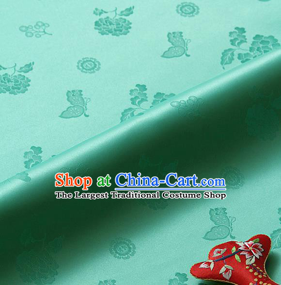 Asian Korean Traditional Green Brocade Fabric Classical Butterfly Peony Pattern Silk Fabric Hanbok Silk Material