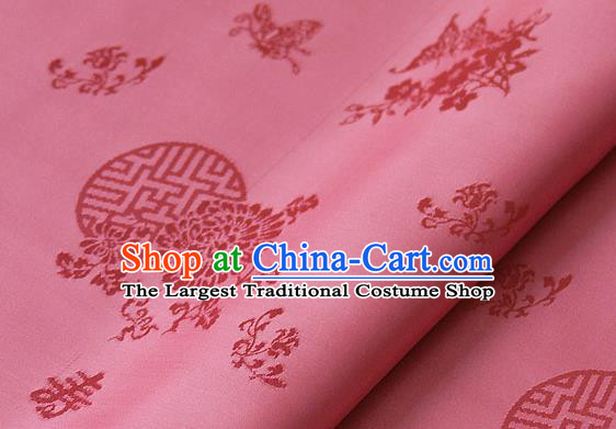 Asian Traditional Palace Drapery Korean Hanbok Royal Butterfly Pattern Peach Pink Brocade Satin Fabric
