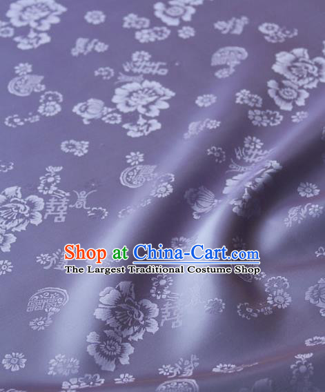 Asian Traditional Classical Peony Pattern Palace Drapery Korean Hanbok Purple Brocade Satin Fabric