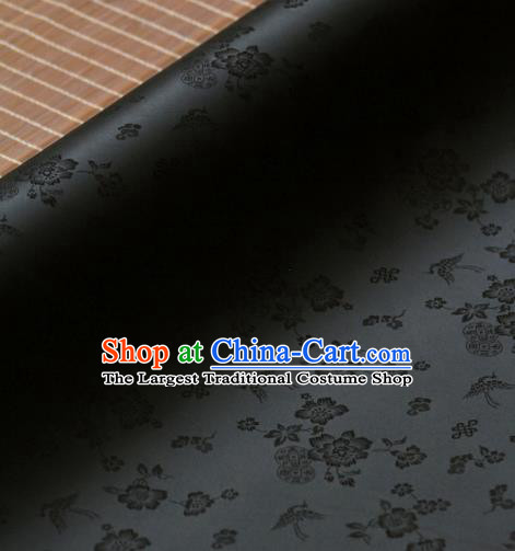 Asian Traditional Classical Wintersweet Pattern Black Silk Drapery Korean Hanbok Palace Brocade Fabric