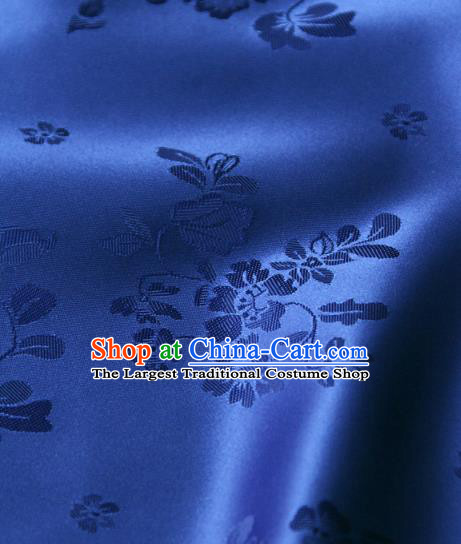 Asian Traditional Palace Drapery Korean Hanbok Royal Peony Pattern Royalblue Brocade Satin Fabric