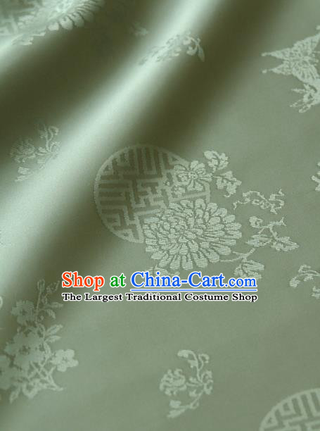 Asian Traditional Palace Drapery Korean Hanbok Royal Butterfly Pattern Pea Green Brocade Satin Fabric