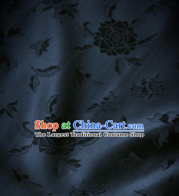 Traditional Asian Black Brocade Classical Peony Pattern Drapery Korean Hanbok Palace Satin Silk Fabric