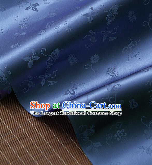 Traditional Asian Blue Brocade Classical Cucurbit Pattern Drapery Korean Hanbok Palace Satin Silk Fabric