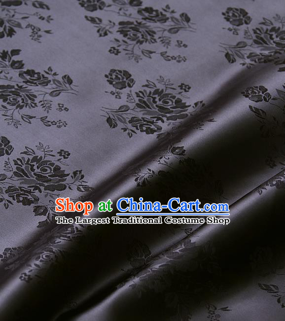 Traditional Asian Deep Grey Brocade Classical Cucurbit Pattern Drapery Korean Hanbok Palace Satin Silk Fabric
