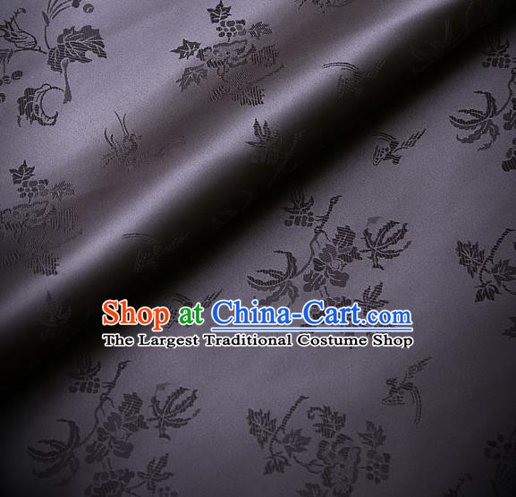 Traditional Asian Classical Grape Pattern Purple Brocade Drapery Korean Hanbok Palace Satin Silk Fabric