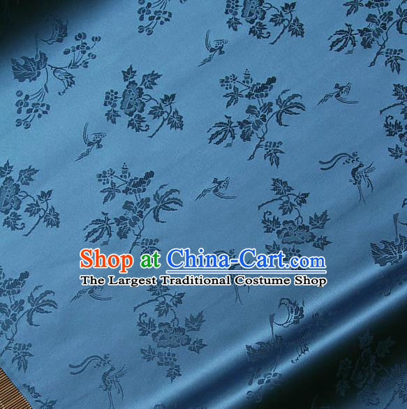 Traditional Asian Classical Grape Pattern Blue Brocade Drapery Korean Hanbok Palace Satin Silk Fabric