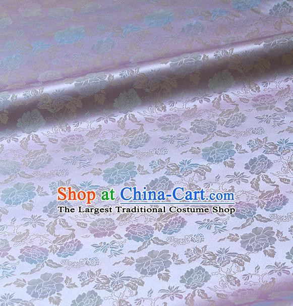Traditional Asian Classical Peony Pattern Lilac Brocade Drapery Korean Hanbok Palace Satin Silk Fabric