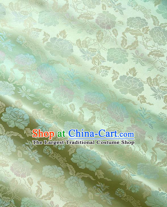 Traditional Asian Classical Peony Pattern Green Brocade Drapery Korean Hanbok Palace Satin Silk Fabric