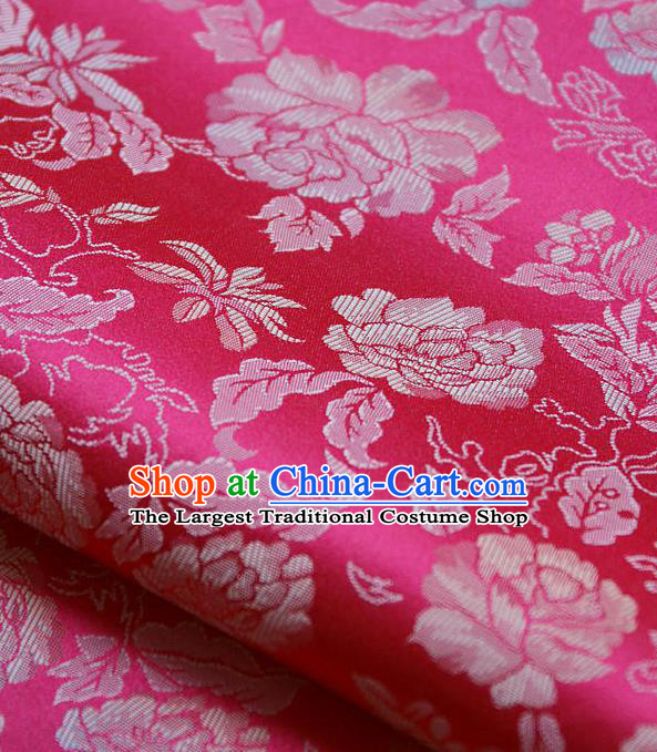Traditional Asian Classical Peony Pattern Rosy Brocade Drapery Korean Hanbok Palace Satin Silk Fabric