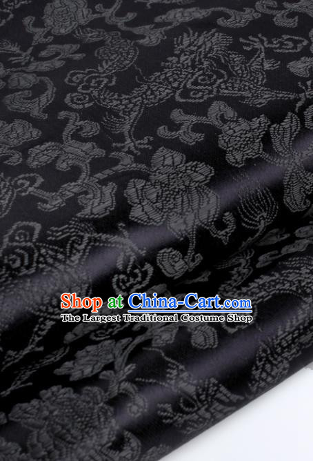 Chinese Traditional Black Brocade Fabric Tang Suit Classical Dragons Pattern Design Tang Suit Silk Material Satin Drapery
