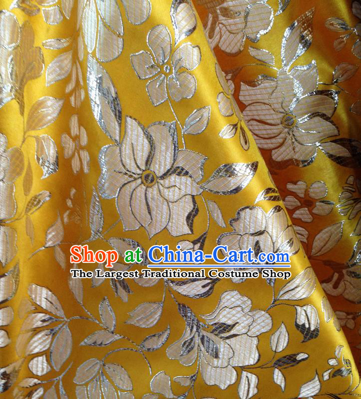 Chinese Traditional Yellow Brocade Fabric Tang Suit Classical Peony Pattern Design Tang Suit Silk Material Satin Drapery