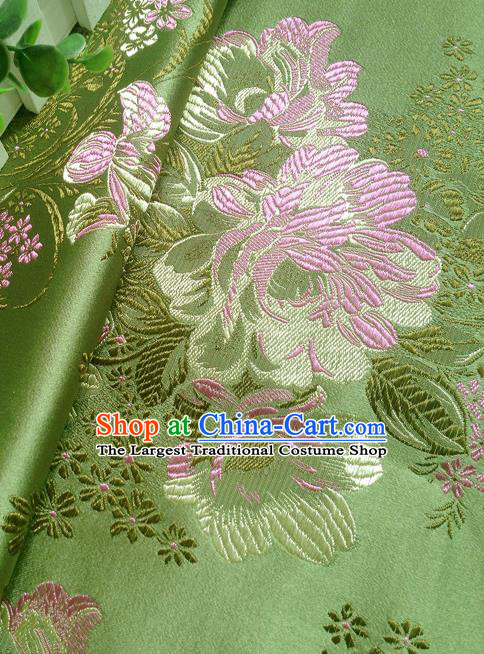 Chinese Traditional Green Brocade Fabric Tang Suit Classical Peony Pattern Design Tang Suit Silk Material Satin Drapery