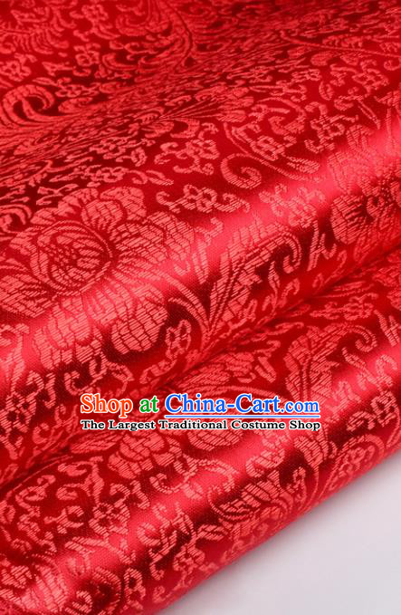 Chinese Traditional Red Brocade Fabric Tang Suit Classical Peony Flowers Pattern Design Silk Material Satin Drapery
