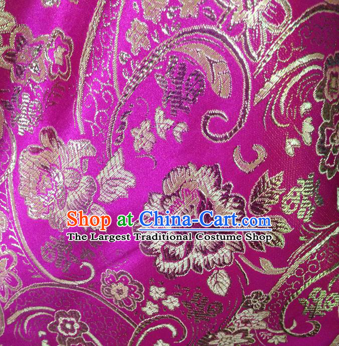 Chinese Traditional Rosy Brocade Fabric Tang Suit Classical Peony Flowers Pattern Design Silk Material Satin Drapery
