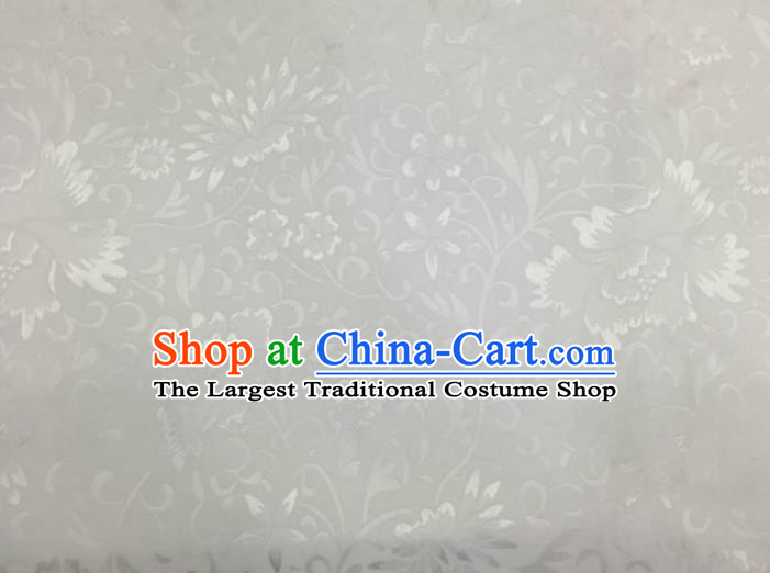 Chinese Traditional Apparel Fabric White Brocade Classical Lotus Pattern Design Silk Material Satin Drapery