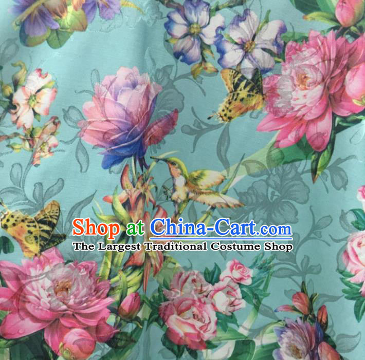 Chinese Traditional Apparel Fabric Green Qipao Brocade Classical Peony Pattern Design Silk Material Satin Drapery