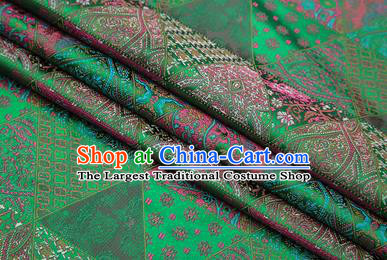 Chinese Traditional Apparel Fabric Tibetan Robe Green Brocade Classical Pattern Design Material Satin Drapery