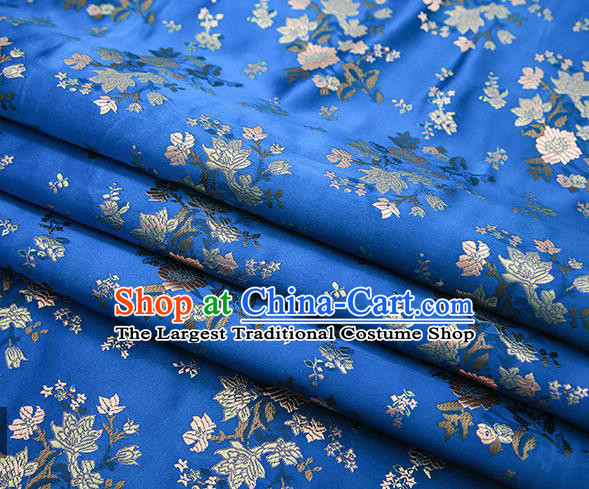 Traditional Chinese Blue Brocade Fabric Tang Suit Classical Pattern Design Satin Material Drapery