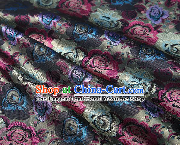 Chinese Traditional Jacquard Fabric Qipao Dress Grey Brocade Classical Roses Pattern Design Satin Material Drapery