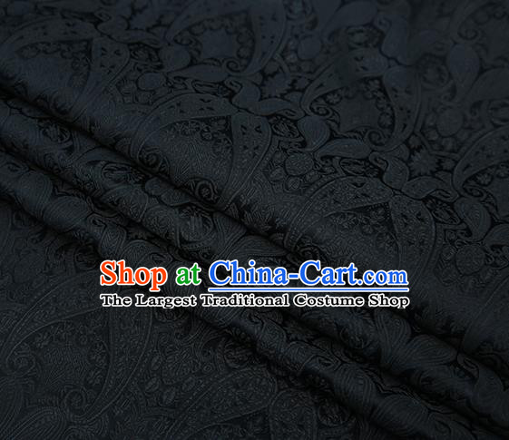 Chinese Traditional Black Satin Fabric Tang Suit Brocade Classical Loquat Flower Pattern Design Material Drapery