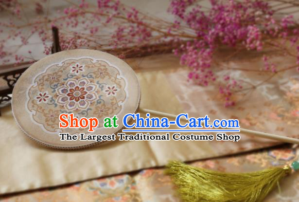 Chinese Ancient Palace Fans Hanfu White Silk Round Fans for Women