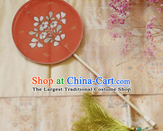 Chinese Ancient Handmade Palace Fans Traditional Hanfu Red Silk Round Fans for Women